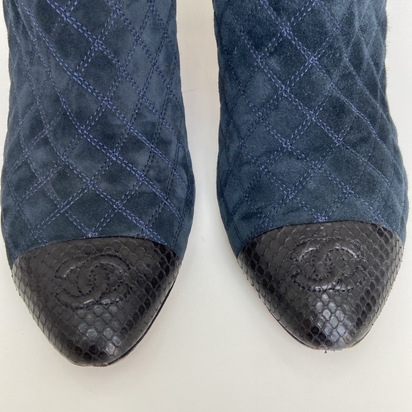 Chanel Navy Suede & Black Python Ankle Boots - Fall 2016 - Picture 8 of 9